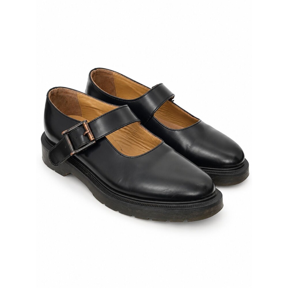 Solovair Toast Greasy Leather Mary Jane Buckle Shoes Black Womens Sz 7 US 5 Uk
